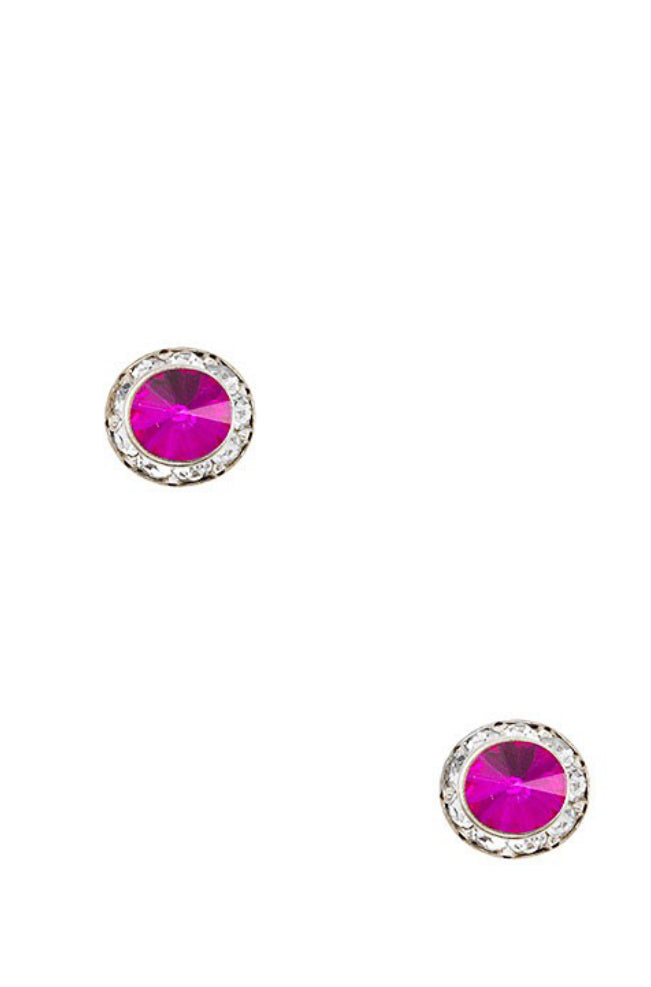 Round Crystal Post Earring Silver