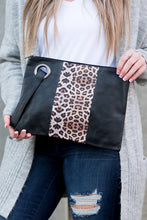 Load image into Gallery viewer, Color Block Black &amp; Leopard Clutch
