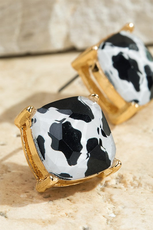 Cow Print Glass Stud Earrings