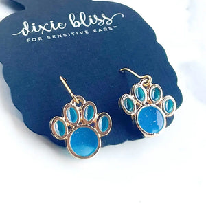 Blue Glitter Paws Earrings