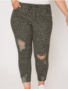 PLUS Leopard Print Joggers with Distressing