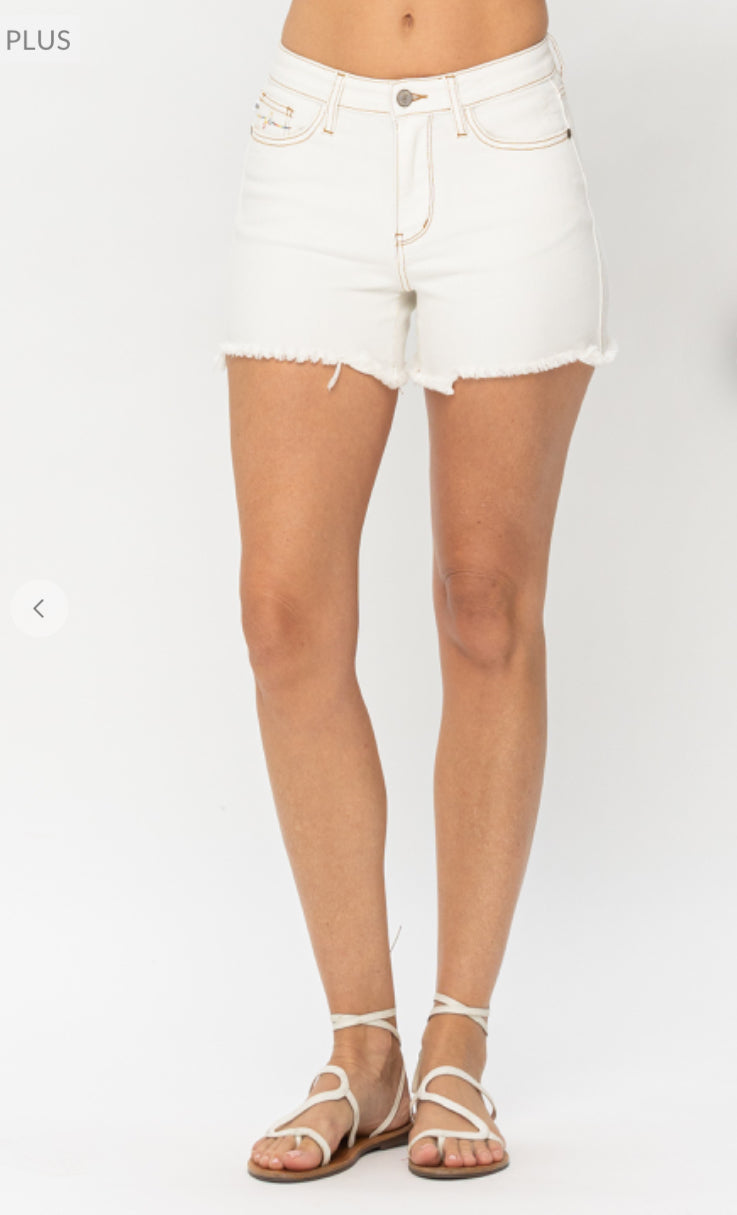 PLUS White Denim Shorts