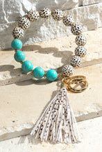 Load image into Gallery viewer, Semi Stone and Leather Beaded Keychain with Tassel
