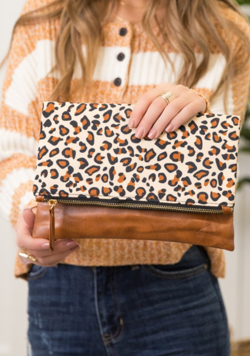 Leopard Fold Over Clutch Handbag