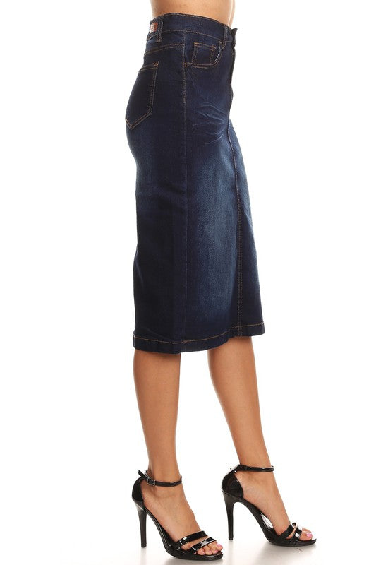 Calf Length Denim Skirt