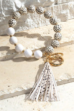 Load image into Gallery viewer, Semi Stone and Leather Beaded Keychain with Tassel
