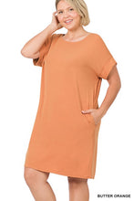 Load image into Gallery viewer, PLUS ROLLED SHORT SLEEVE ROUND NECK DRESS
